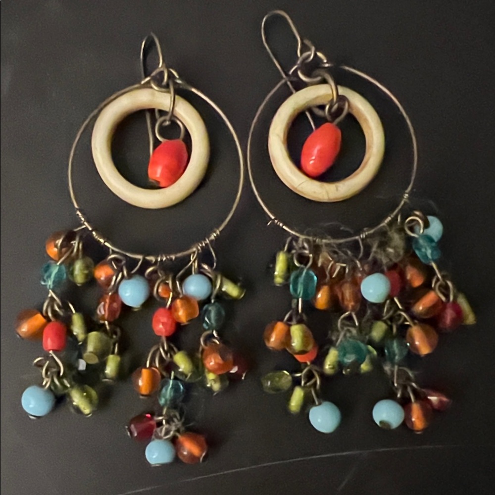 🧡🩵Anthropologie Beaded Hoop Earrings